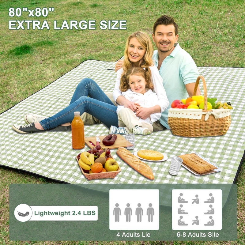 ZUBOND Picnic Blankets Outdoor Blanket, 80''x80'' Extra Large Beach Blanket Waterproof Sandproof Foldable & Machine Washable, Vintage Gingham Grass Lawn Park Blankets for Family Camping Party Music Festival - Image 2
