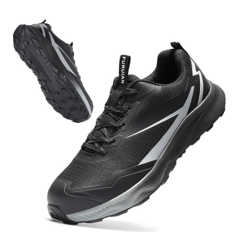 Furuian Composite Toe Shoes for Men Safety Work Shoes for Men Non Slip Rubber Outsole and Puncture Proof Midsole Comfortable Safey Work Sneakers Black