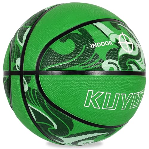 KUYOTQ Official Size 7 Basketball 29.5" Green Wave Thickened Rubber In&Outdoor Mens Basketball for Game Play(Deflated) - Image 3