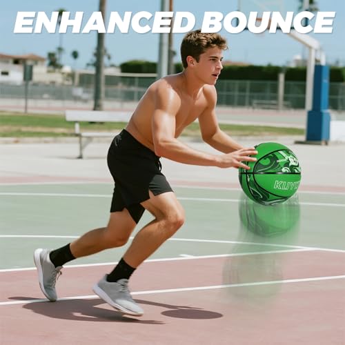 KUYOTQ Official Size 7 Basketball 29.5" Green Wave Thickened Rubber In&Outdoor Mens Basketball for Game Play(Deflated) - Image 4
