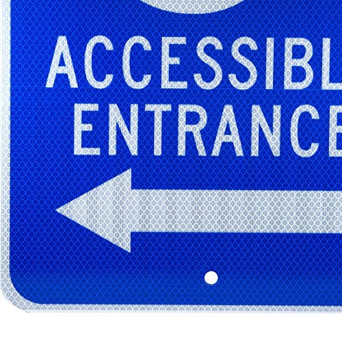 NMC TM150J ACCESSIBLE ENTRANCE – 12 in. x 18 in. Heavy Duty Reflective Aluminum Sign with Handicap Symbol and Left Arrow Graphic, White Text on Blue Base - Image 2