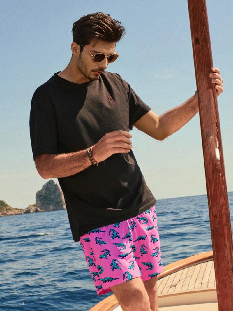SURF CUZ Mens Swim Trunks with Compression Liner Mens Swimming Trunks 5 Inch Bathing Suit with Zipper Pockets Quick Dry Swim Shorts 01 A Pink Crocodile Medium - Image 3
