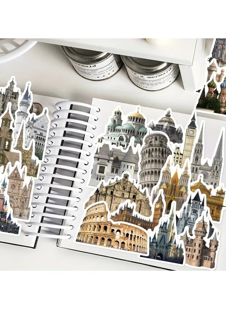 Goolsky 50Pcs Vintage Medieval Castle Landmark Architectural Stickers, Waterproof PVC Self-Adhesive Decals for Luggage, Room Decor, and Laptop, Irregular Shape with Matte Finish, Flower Patterned, Plastic Surface Compatible, Single Use. - Image 5
