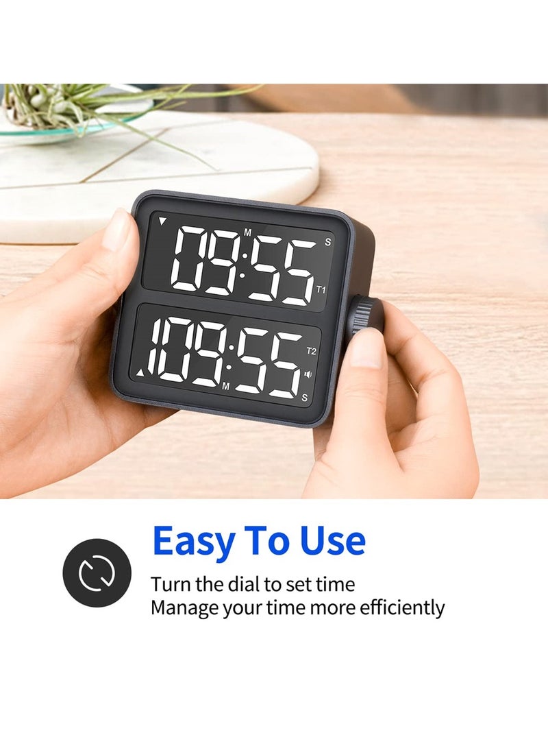 Luckam Dual Kitchen Timer with LED Display Dual Channel Countdown Stop Watch for Cooking Schools and Classrooms Magnetic Digital Timer - Image 2