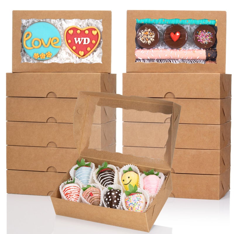 JCXGRVC 50PCS 8x5x2 Inch Bakery Boxes Cookie Boxes with Window Treat Boxes Dessert Boxes for Cookie,Donut,Muffins,Chocolate,Cupcake,Macaron,and Candy Gift Giving - Image 1