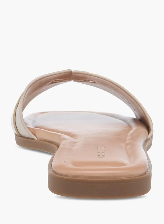 سيليست Women's Textured Slip-On Flat Sandals with Metal Accent