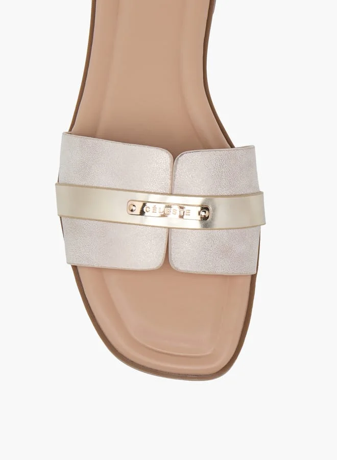 سيليست Women's Textured Slip-On Flat Sandals with Metal Accent