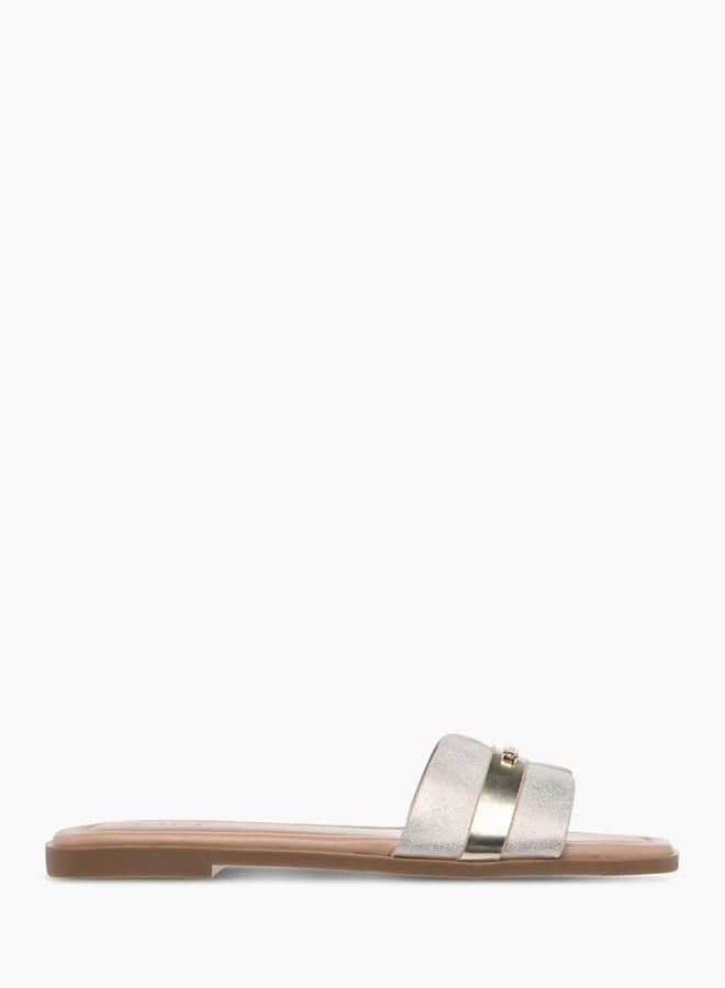 سيليست Women's Textured Slip-On Flat Sandals with Metal Accent