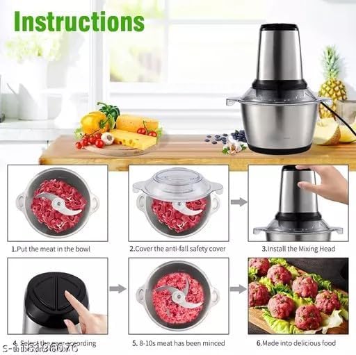 Lampostick Electric Meat Grinder with Bowls And Stainless Steel Kitchen Food Chopper for Vegetables Onion GarlicGarlic Slicer Dicer And Fruit Mixer Blender 2Ltr 850W - Image 4