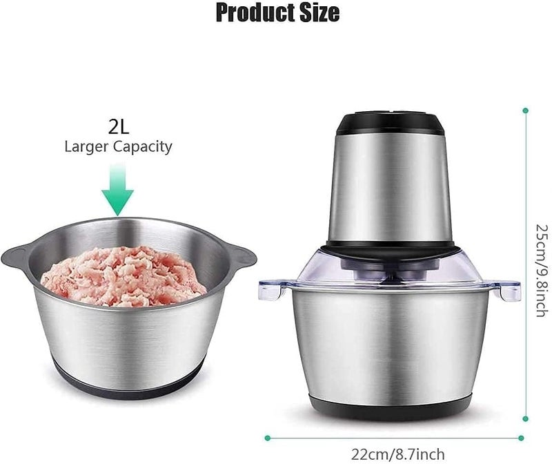 Lampostick Electric Meat Grinder with Bowls And Stainless Steel Kitchen Food Chopper for Vegetables Onion GarlicGarlic Slicer Dicer And Fruit Mixer Blender 2Ltr 850W - Image 2