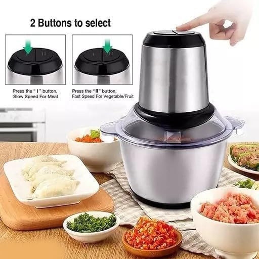 Lampostick Electric Meat Grinder with Bowls And Stainless Steel Kitchen Food Chopper for Vegetables Onion GarlicGarlic Slicer Dicer And Fruit Mixer Blender 2Ltr 850W - Image 3