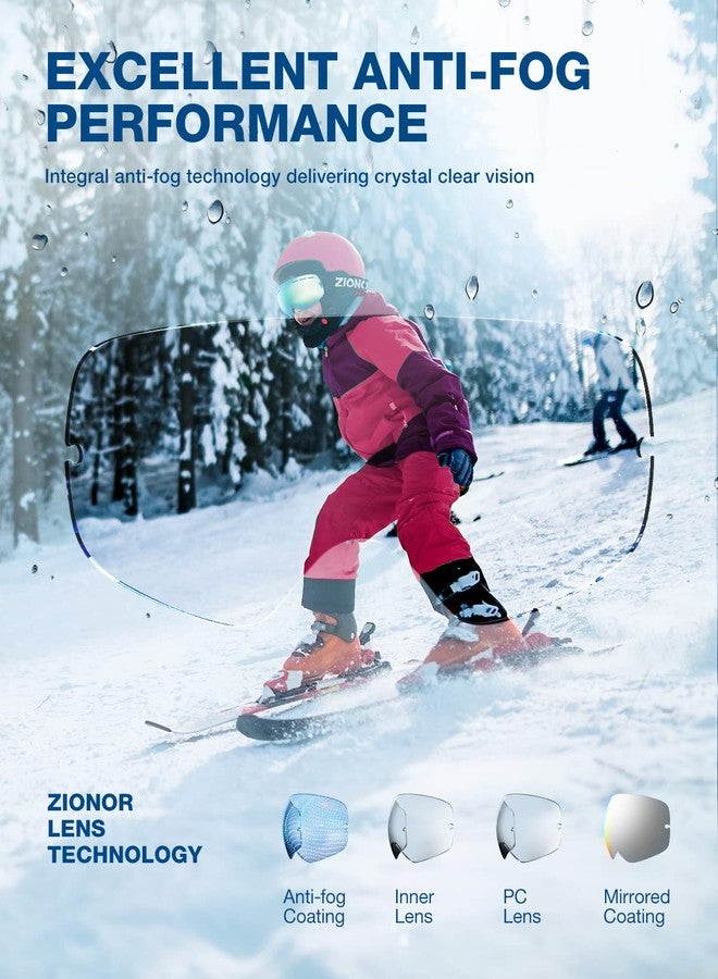 ZIONOR XMINI Kids Ski Snowboard Snow Goggles UV Protection Anti-Fog with Spherical Lens for Kids Boys Girls Youth (VLT 7% Pink Frame Grey Revo Pink Lens) - Image 4