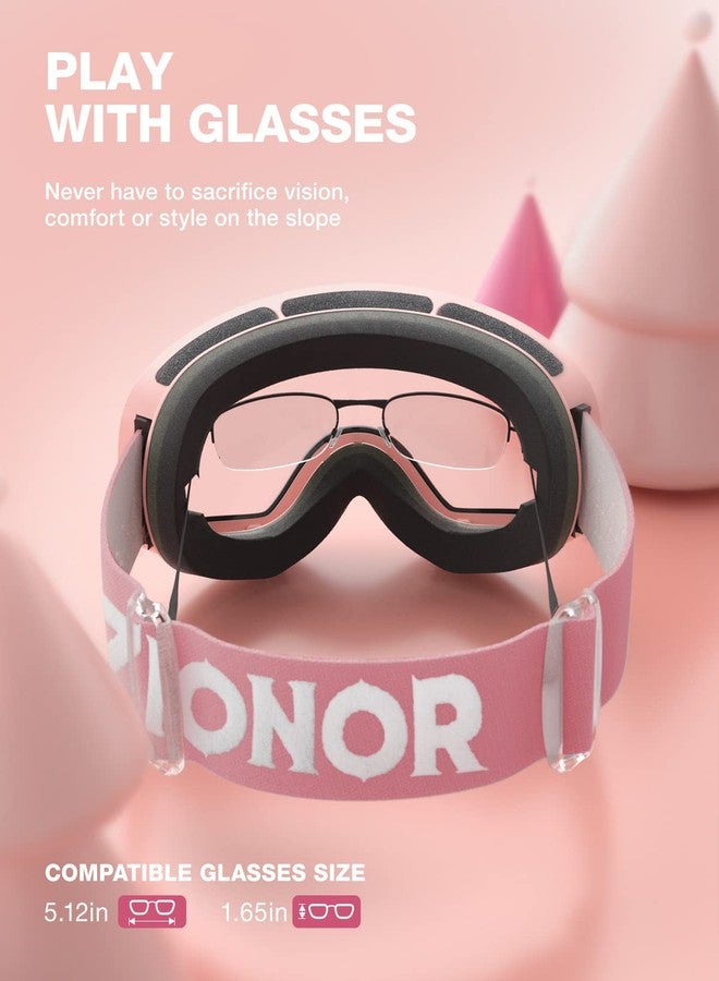 ZIONOR XMINI Kids Ski Snowboard Snow Goggles UV Protection Anti-Fog with Spherical Lens for Kids Boys Girls Youth (VLT 7% Pink Frame Grey Revo Pink Lens) - Image 5