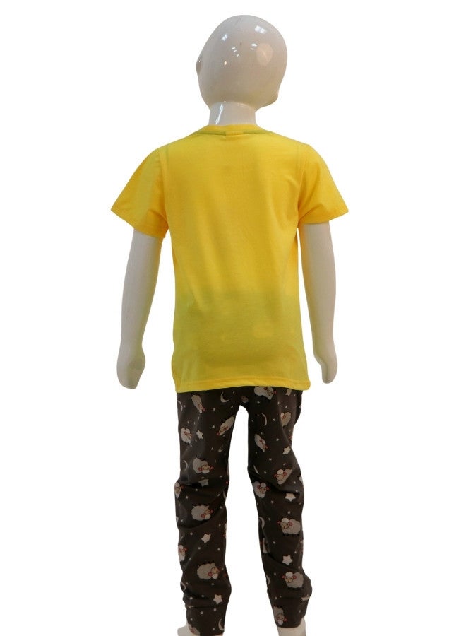 JOANNA JOANNA Girl's Dream Big Print Short Sleeve Shirt & Long Pants Pajama Set, Yellow/Grey - Image 5