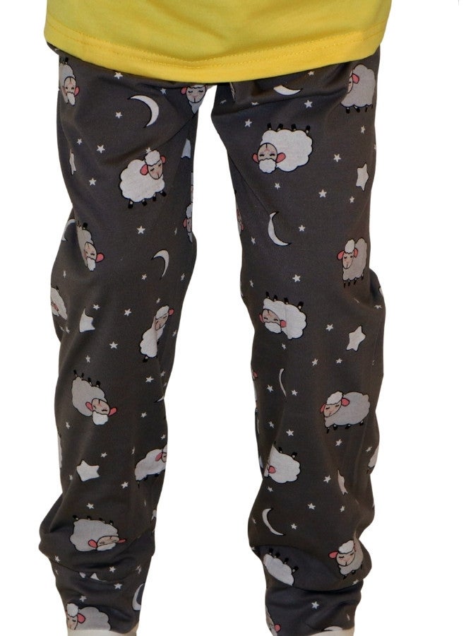 JOANNA JOANNA Girl's Dream Big Print Short Sleeve Shirt & Long Pants Pajama Set, Yellow/Grey - Image 3