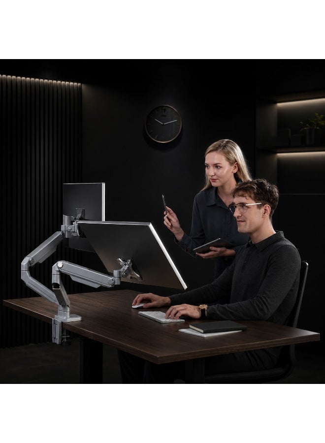 Dual Arm Monitor Stand - Height Adjustable Desk Mount for 2 Computer Screens 17 to 32 Inches - Each Arm Holds up to 8 kg, 360° Rotation, VESA 75/100mm - Image 5