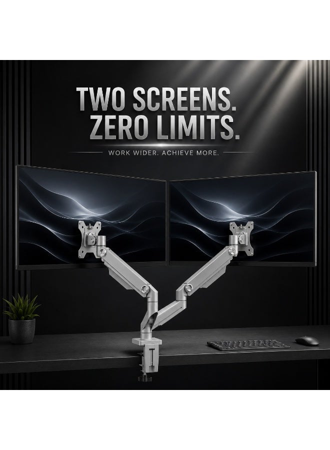 Dual Arm Monitor Stand - Height Adjustable Desk Mount for 2 Computer Screens 17 to 32 Inches - Each Arm Holds up to 8 kg, 360° Rotation, VESA 75/100mm - Image 1