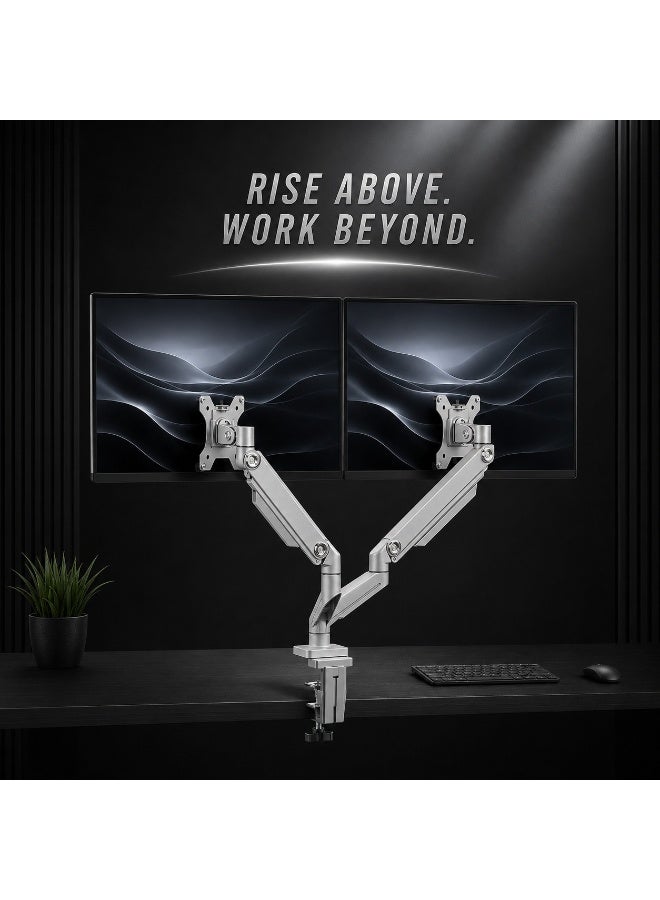 Dual Arm Monitor Stand - Height Adjustable Desk Mount for 2 Computer Screens 17 to 32 Inches - Each Arm Holds up to 8 kg, 360° Rotation, VESA 75/100mm - Image 2