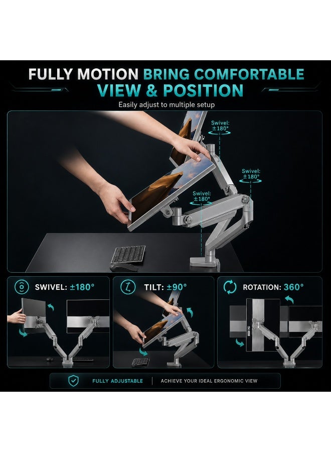 Dual Arm Monitor Stand - Height Adjustable Desk Mount for 2 Computer Screens 17 to 32 Inches - Each Arm Holds up to 8 kg, 360° Rotation, VESA 75/100mm - Image 4