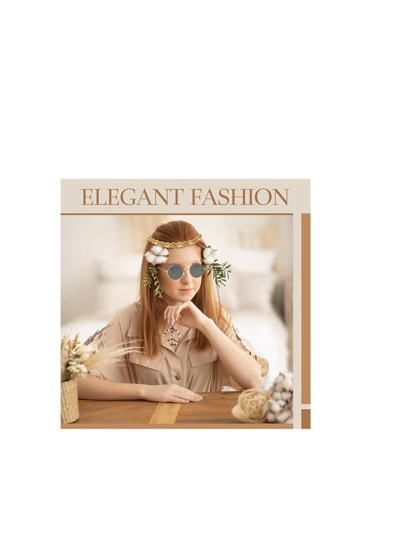 KASTWAVE 6 قطع مجموعة إكسسوارات زي الهيبي، نظارات الهيبي الرجعية من الستينيات والسبعينيات، أقراط وشارة السلام، قلادة، رباط شعر عباد الشمس، إكسسوارات الملابس من الستينيات للنساء والرجال - Image 2