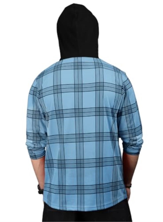 eyebogler Mens Checkered Hooded Neck Full Sleeve T-Shirt - Image 2
