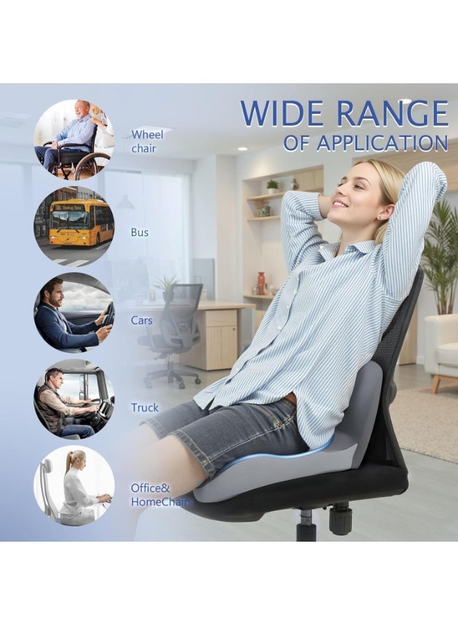 Memory foam seat cushion with lumbar support pillow - office chair cushion and car seat cushion, relieves tailbone pain, ergonomic tailbone cushion, non-slip bottom, breathable mesh fabric (black). - Image 3