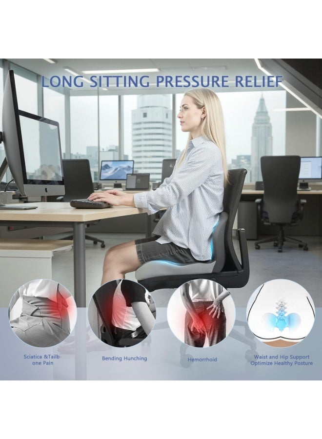 Memory foam seat cushion with lumbar support pillow - office chair cushion and car seat cushion, relieves tailbone pain, ergonomic tailbone cushion, non-slip bottom, breathable mesh fabric (black). - Image 2