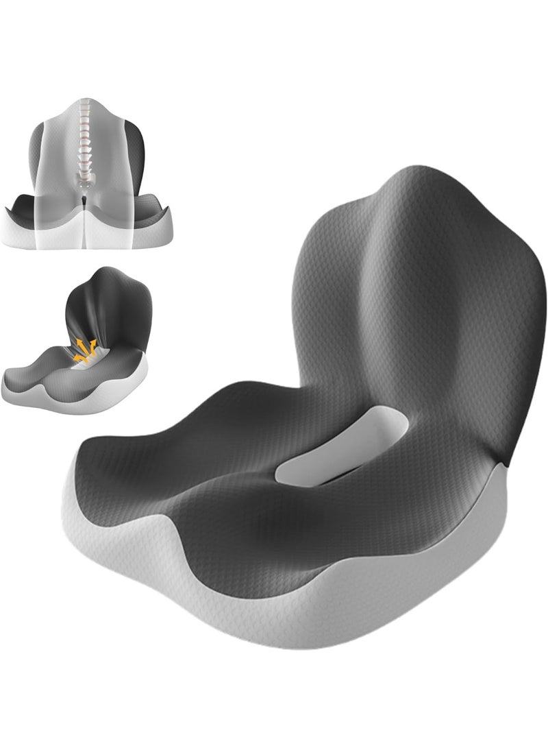 Memory foam seat cushion with lumbar support pillow - office chair cushion and car seat cushion, relieves tailbone pain, ergonomic tailbone cushion, non-slip bottom, breathable mesh fabric (black). - Image 1