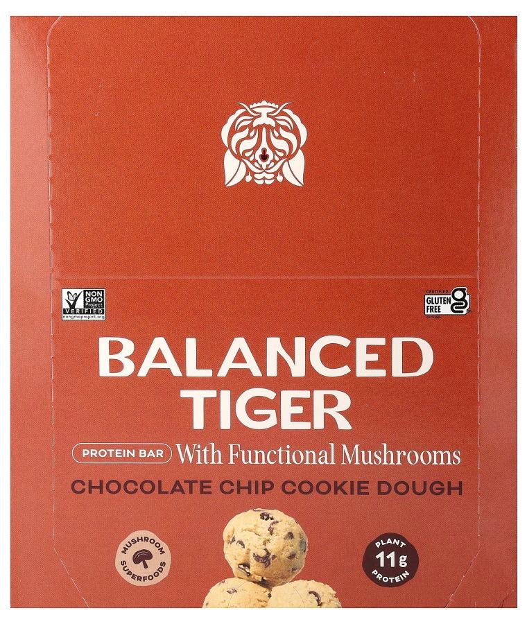 Balanced Tiger Protein Bar Chocolate Chip Cookie Dough 12 Bars 1.55 oz (44 g) Each