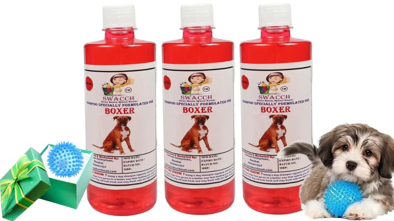 swacch Shampoo | Puppy Safe Shampoo | PH Balanced | Ditch to Itch for Boxer Dog Shampoo 500ml Pack of 3 (Jasmine) + Spike Ball Chew Toy Combo Pack - Image 1