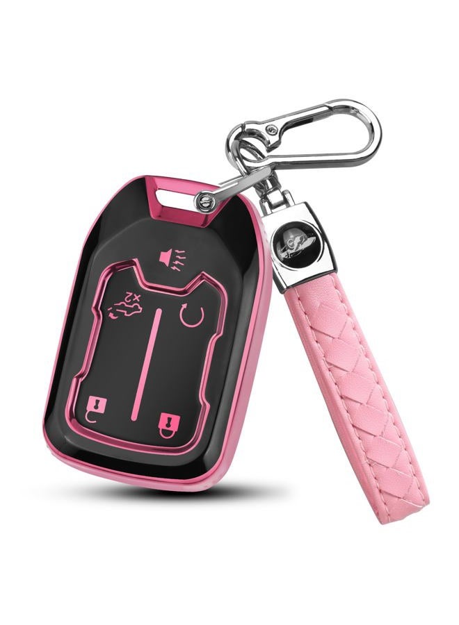FT FUNTOR for Chevy Key fob Cover with Keychain 5 Button Soft TPU Key fob Holder fit for GMC Sierra Suburban Tahoe Acadia Sierra Terrain Yukon Silverado 1500 2500HD 3500HD for GMC Accessories (Pink) - Image 1