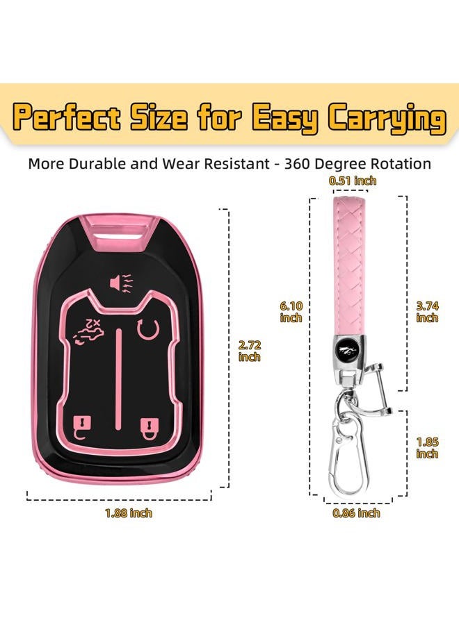 FT FUNTOR for Chevy Key fob Cover with Keychain 5 Button Soft TPU Key fob Holder fit for GMC Sierra Suburban Tahoe Acadia Sierra Terrain Yukon Silverado 1500 2500HD 3500HD for GMC Accessories (Pink) - Image 2