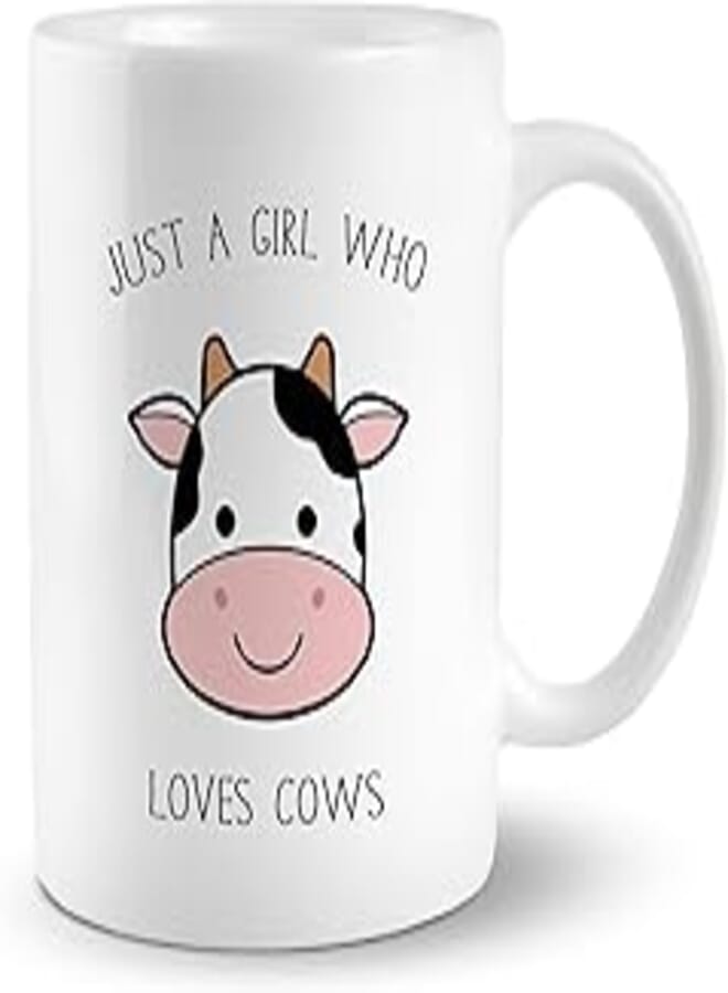 PUHEI HUYAW Just A Girl Who Cows Horses 11 Ounces Ceramic Mug Cup, Cute Baby Cow Coffee Tea Mug Cup, Gifts for Cow Lovers Farm Girls Women