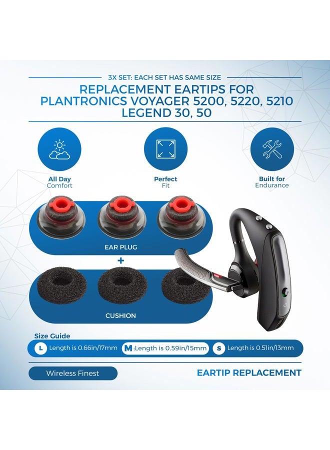 WirelessFinest 3X Ultra Comfort Eartips Ear Buds Replacement Earphone Ear Tips Kits Earpads Foam Set Cushion for Plantronics Voyager 5200 5220 5210 Series Bluetooth Headset Headphone (Medium M) - Image 2
