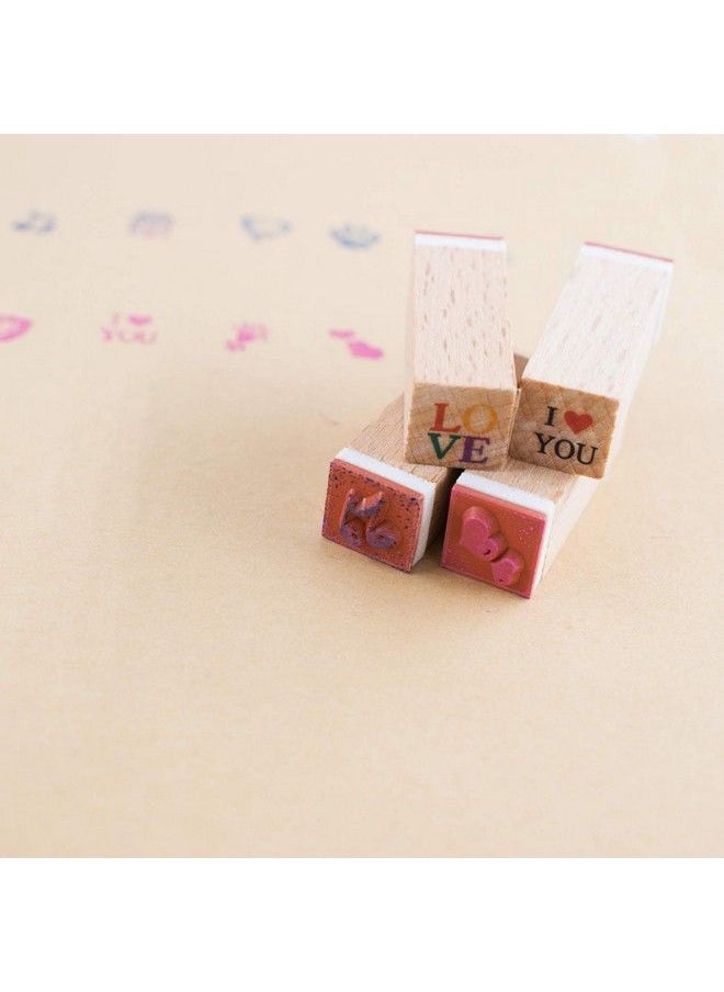 Hiyoo - Wood Diy Rubber Stamp Set Scrapbook Hobby Craft Art Stamps Love Red Heart Music Note Footprint Flower Fire And More Set Of 12 Pcs - Image 1