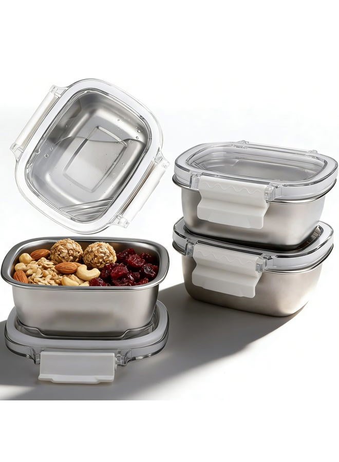 MAXTBEE 3 Pack Stainless Steel Food Storage Containers with Lids - 8.45 oz Small Snack Boxes & Lunch Containers, Shatterproof Leakproof Freezer Safe Meal Prep Containers for Portioning Snacks, Dips - Image 1