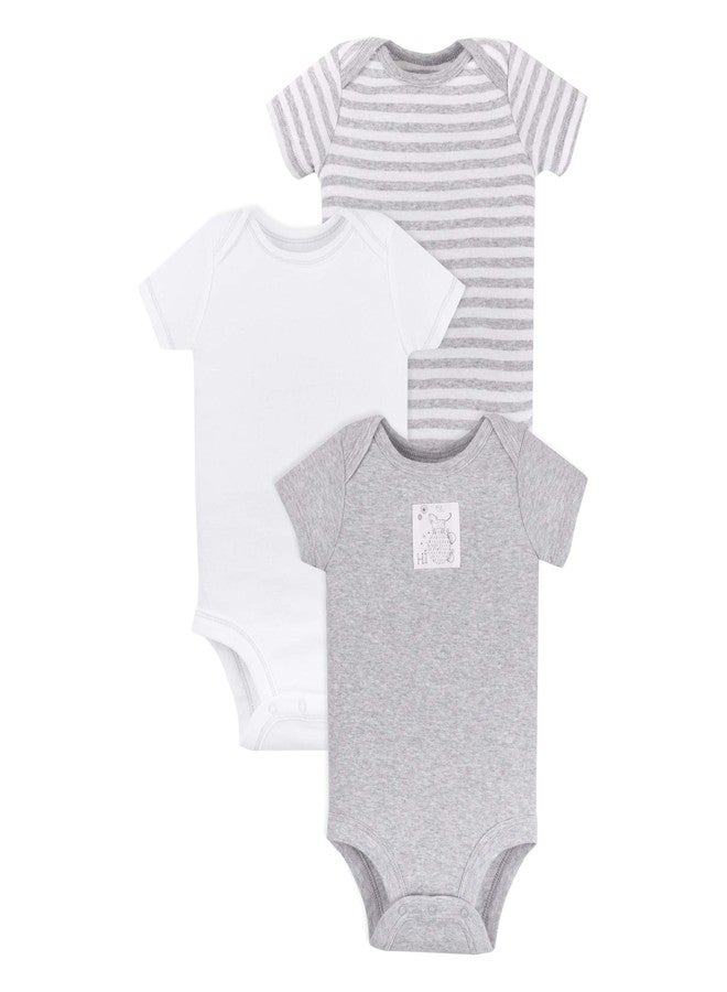 لاماز بدلة أطفال قصيرة الأكمام من لاماز بيبي، مصنوعة من قطن طبيعي ممشط فائق النعومة، بإغلاق بأزرار كبس، عبوة من 3 قطع، مخططة باللونين الرمادي والأبيض، سادة، مقاس 9 أشهر - Image 1