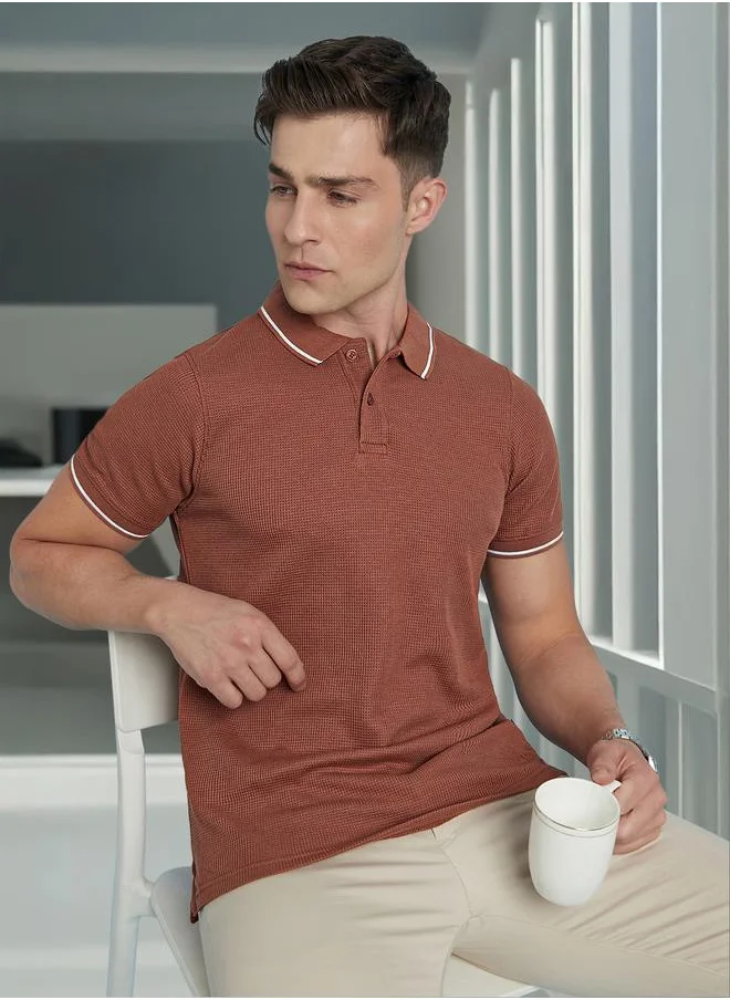 Dennis Lingo Men's Rust Cotton Blend Solid Regular Fit T-Shirt
