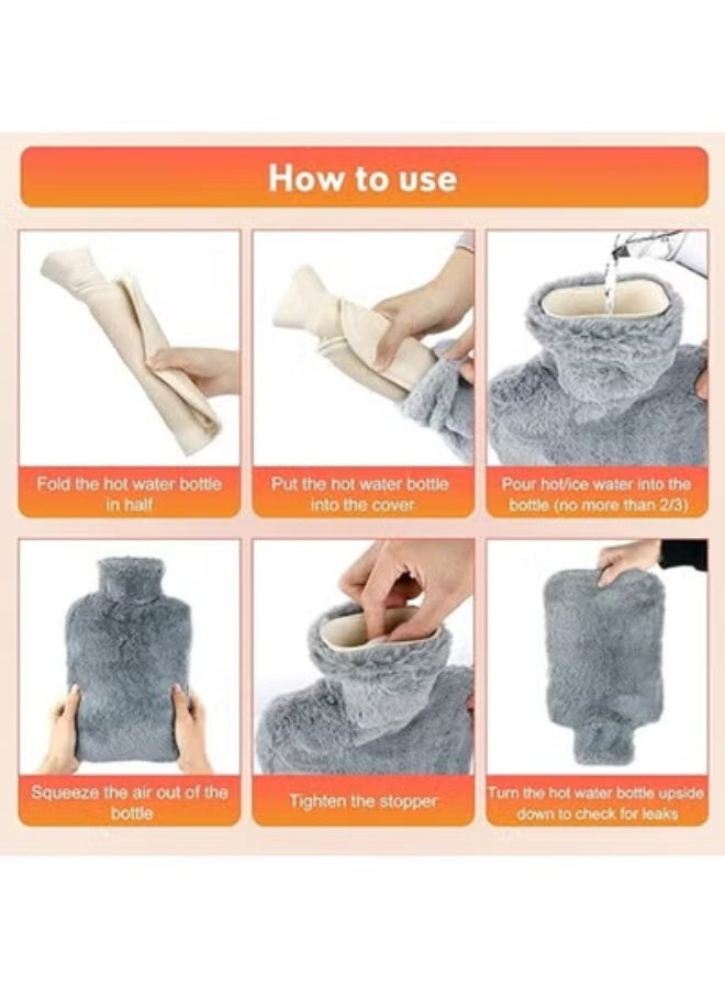 Hot Water Bottle with Soft Fleece Cover - 2L Large Capacity Natural Rubber - Durable & Safe for Pain Relief and Warmth - Image 2