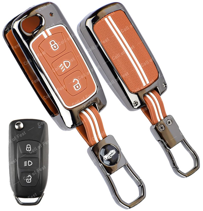 Coll of Fest Premium Black Chrome Metal Silicone Key Cover Glow-in-the-Dark, Waterproof, Key Fob Protector for Tata Nexon | Altroz | Tiago | Punch | Harrier | Safari | Tigor 3 Button Smart Key - Image 1