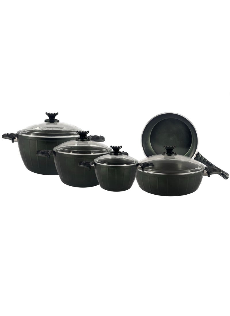 Homemaker 9-Piece Farah Cookware Set - Tempered Glass Lids - 3 Deep Pots - 1 Low Pot - 1 Frypan - Non-Stick Ceramic Surface - PFOA Free - Green  - Image 2