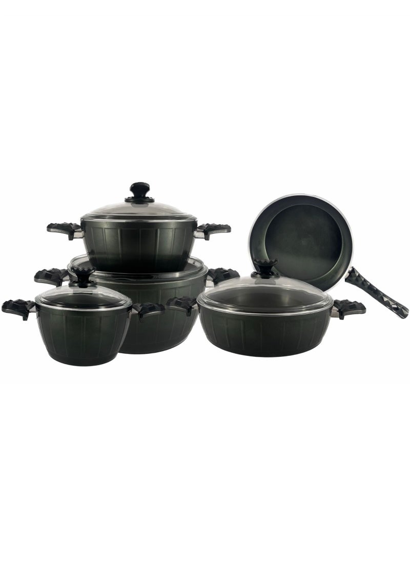 Homemaker 9-Piece Farah Cookware Set - Tempered Glass Lids - 3 Deep Pots - 1 Low Pot - 1 Frypan - Non-Stick Ceramic Surface - PFOA Free - Green  - Image 3