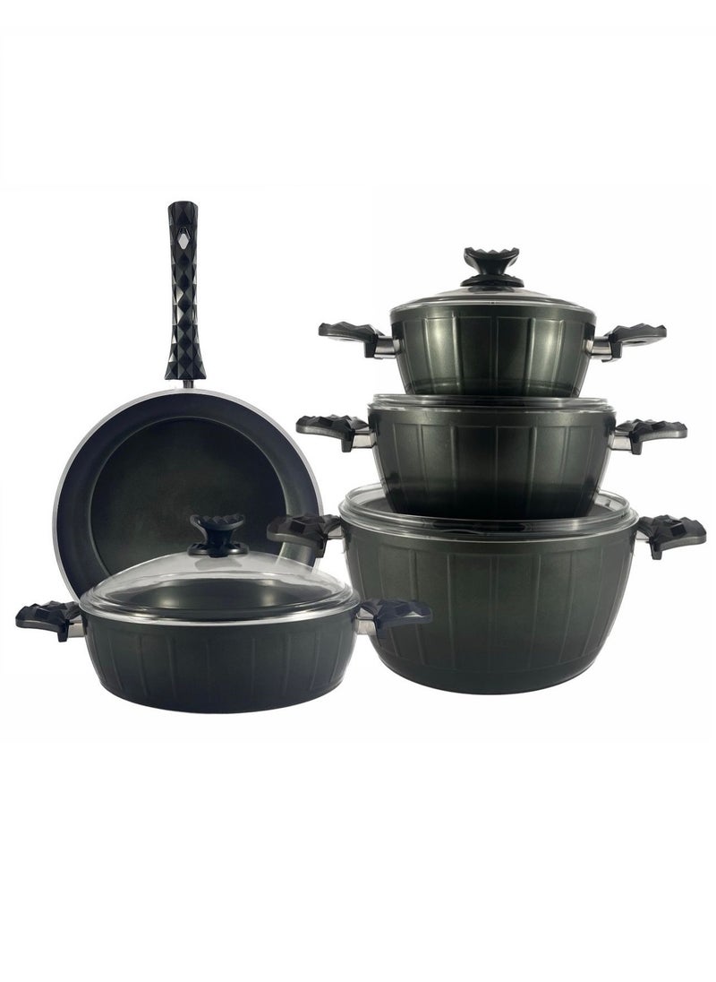 Homemaker 9-Piece Farah Cookware Set - Tempered Glass Lids - 3 Deep Pots - 1 Low Pot - 1 Frypan - Non-Stick Ceramic Surface - PFOA Free - Green  - Image 4
