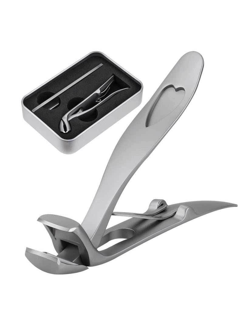 Excefore Stainless Steel Nail Clippers, Ultra-Wide Jaw Opening Toenail Clipper for Thick Nails, Cutter for Ingrown Manicure Set with File Metal Boxed, Pedicure Kit for Men Women Seniors (Gray) - Image 1