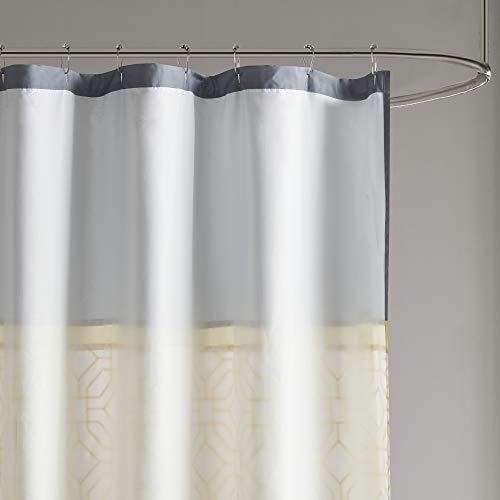 510 DESIGN ستارة دش 510 ديزاين، تصميم مطرز بنسيج هندسي مع بطانة مدمجة، ديكور حمام عصري من منتصف القرن، قابلة للغسل في الغسالة، شاشة خصوصية من القماش، 72x72، دونيل، أصفر/رمادي - Image 3
