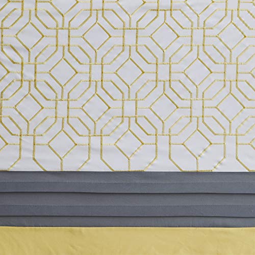 510 DESIGN ستارة دش 510 ديزاين، تصميم مطرز بنسيج هندسي مع بطانة مدمجة، ديكور حمام عصري من منتصف القرن، قابلة للغسل في الغسالة، شاشة خصوصية من القماش، 72x72، دونيل، أصفر/رمادي - Image 4