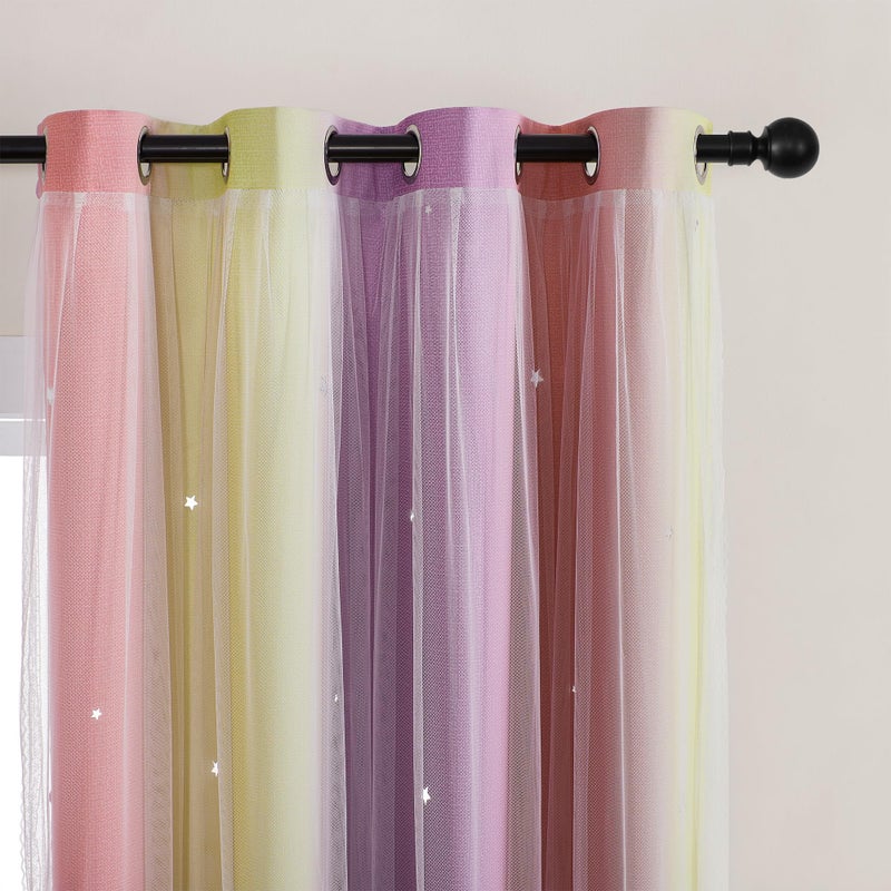 XiDi Pink Yellow Curtains for Bedroom Decor Blackout Curtains for Girls Kids Room Rainbow Unicorn Wall Decals 34X63 Inch Long 1 Panel - Image 2