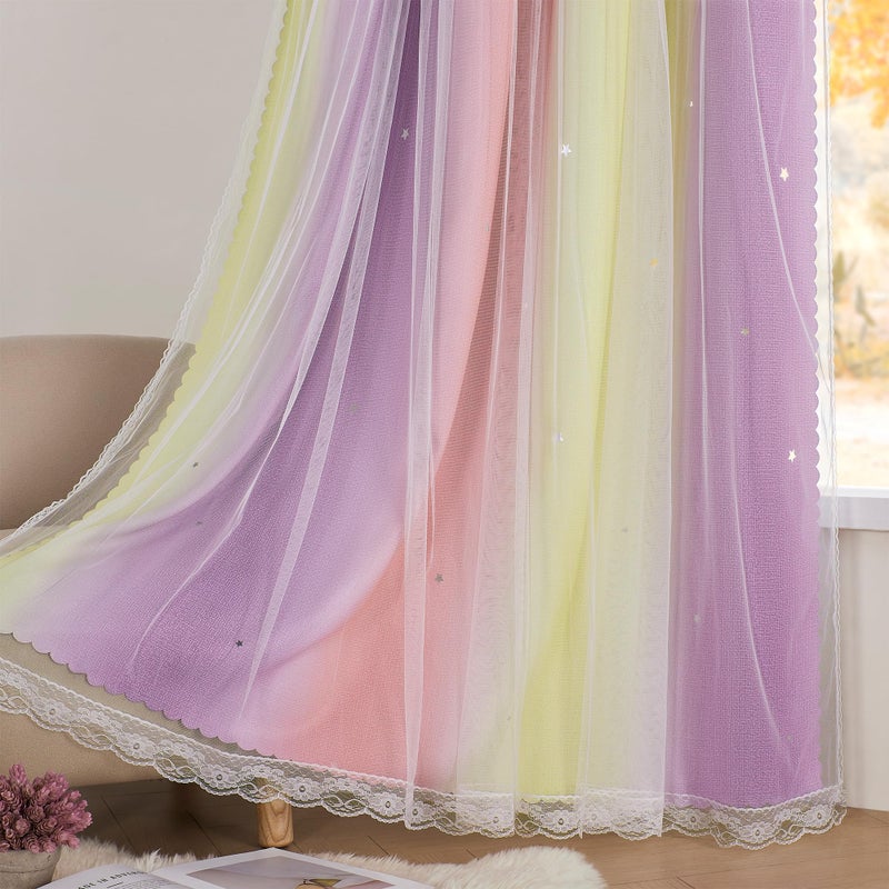 XiDi Pink Yellow Curtains for Bedroom Decor Blackout Curtains for Girls Kids Room Rainbow Unicorn Wall Decals 34X63 Inch Long 1 Panel - Image 4