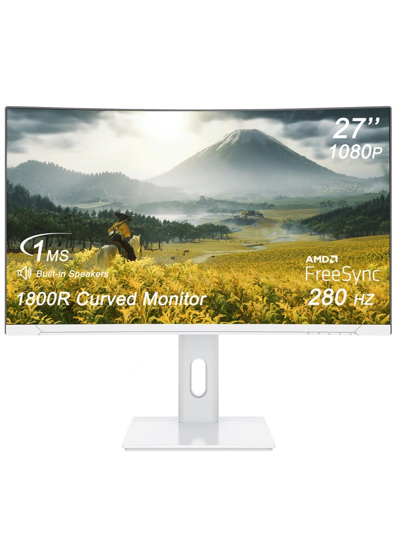 27-inch Gaming Curved Monitor Full HD 1080P 1920x1080 With 280Hz | AMD FreeSync Premium Technology | LED Backlight | 1ms (VRB) | VA Screen, DP*2 HDMI*2, White - Image 1