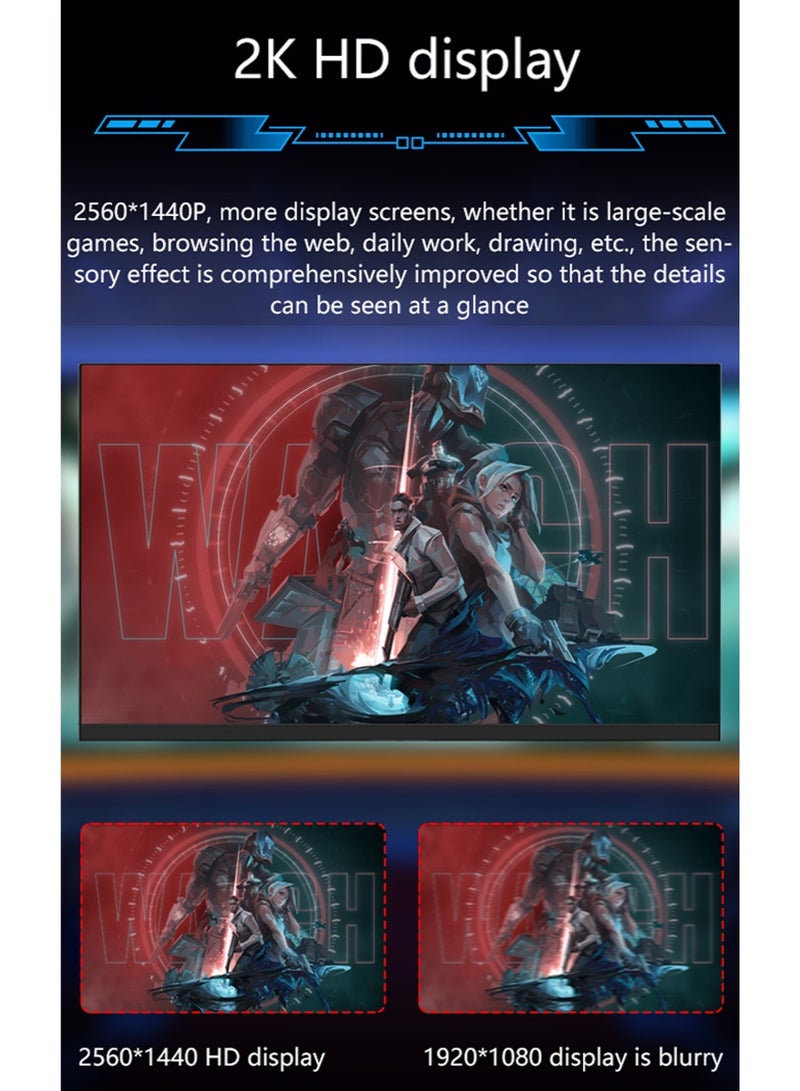 شاشة ألعاب مقاس 27 بوصة بدقة QHD 2560×1440، معدل تحديث 180 هرتز، شاشة IPS سريعة الاستجابة (1 مللي ثانية)، حامل قابل لتعديل الارتفاع والدوران 180 درجة، شاشة ألعاب إلكترونية بإضاءة خلفية RGB مع مكبرات صوت مدمجة، تقنية الضوء الأزرق المنخفض وخالية من الوميض، تدعم تقنية AMD FreeSync، منافذ HDMI وDP، شاشة كمبيوتر للألعاب والاستخدام المكتبي - Image 4